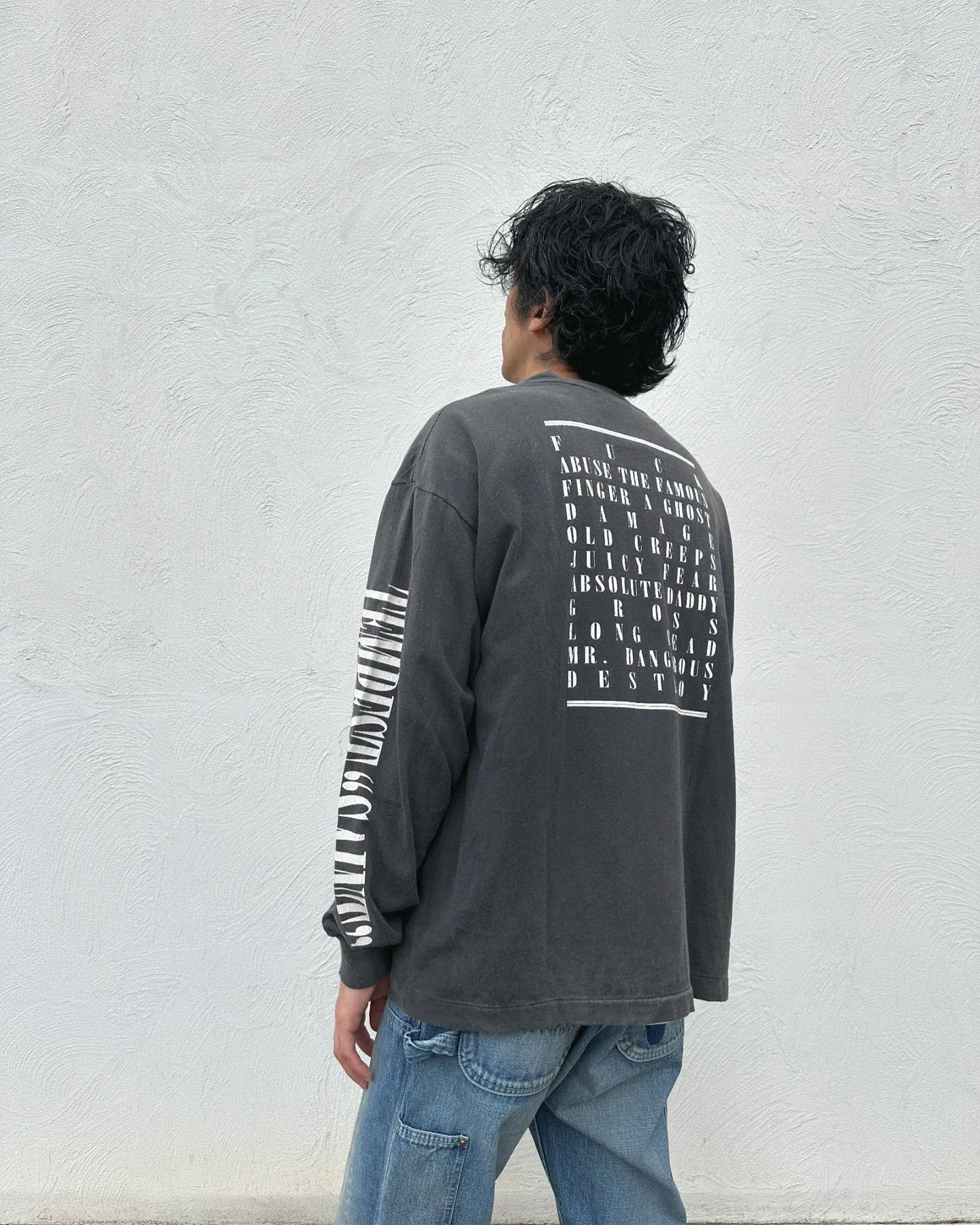 SAINT Mxxxxxx LS TEE/TEMPEST/BLK 'TEMPEST SAINT' Storm Religious Saints Cracked Retro Vulcanized Heavy Wash Long Sleeves Washed Black S-XL Assute Dyeing Multi-bit Horse Fading Craftsmanship Grinding and Hanging Holes Full of Old Feeling Top Printing Craftsmanship Purchasing Level